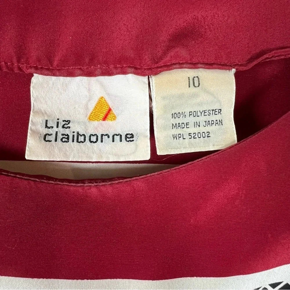 Vintage Liz Claiborne Blouse Red Shoulder Pads Geometric 80s Long Sleeve Size 10 - Picture 2 of 12